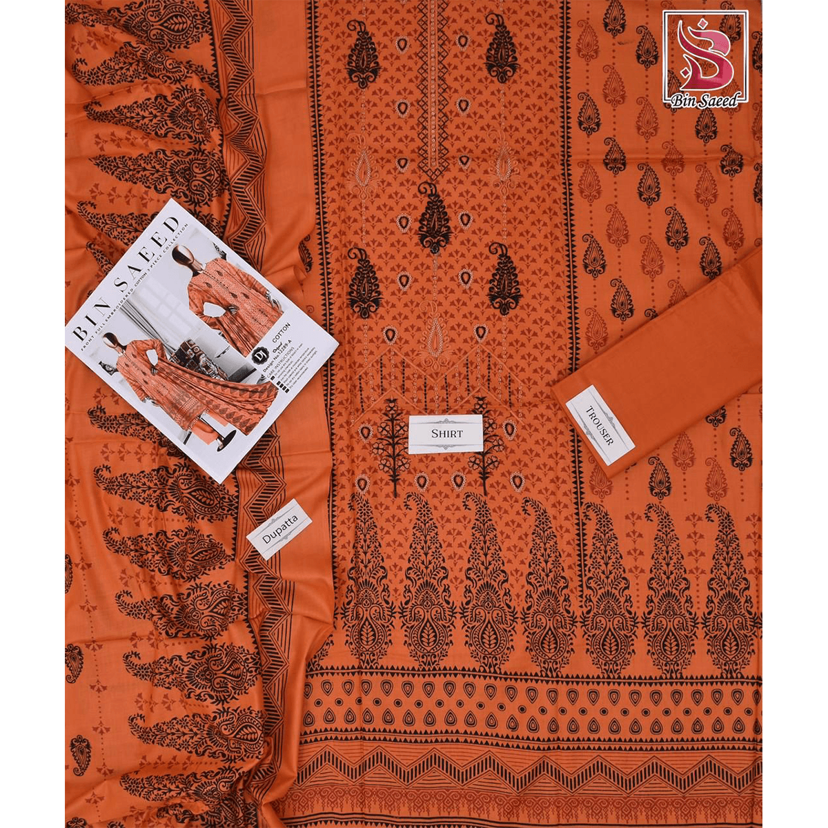 Bin Saeed 3 Piece Printed Cotton Suit | Premium Unstitched Summer Collection 2025
