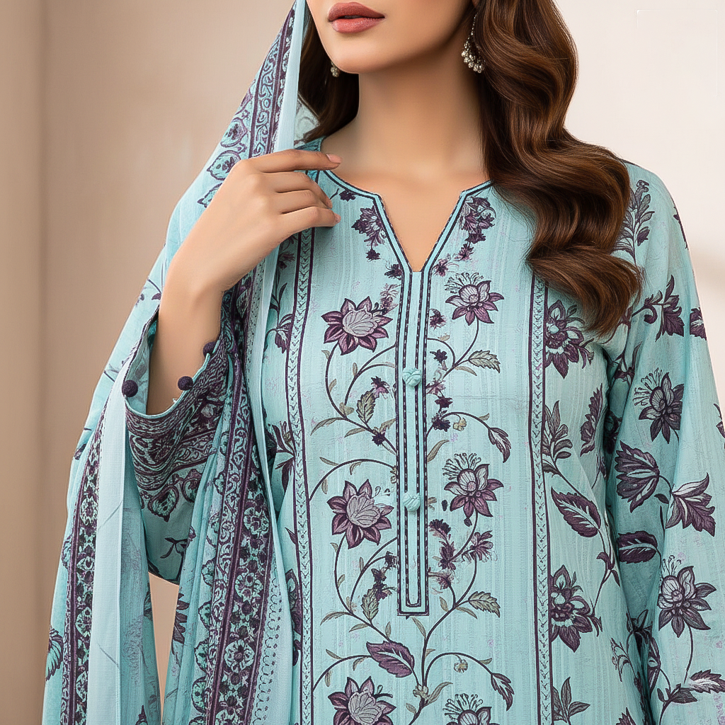 Bin Saeed 3 Piece Printed Cotton Suit | Premium Unstitched Summer Collection 2025