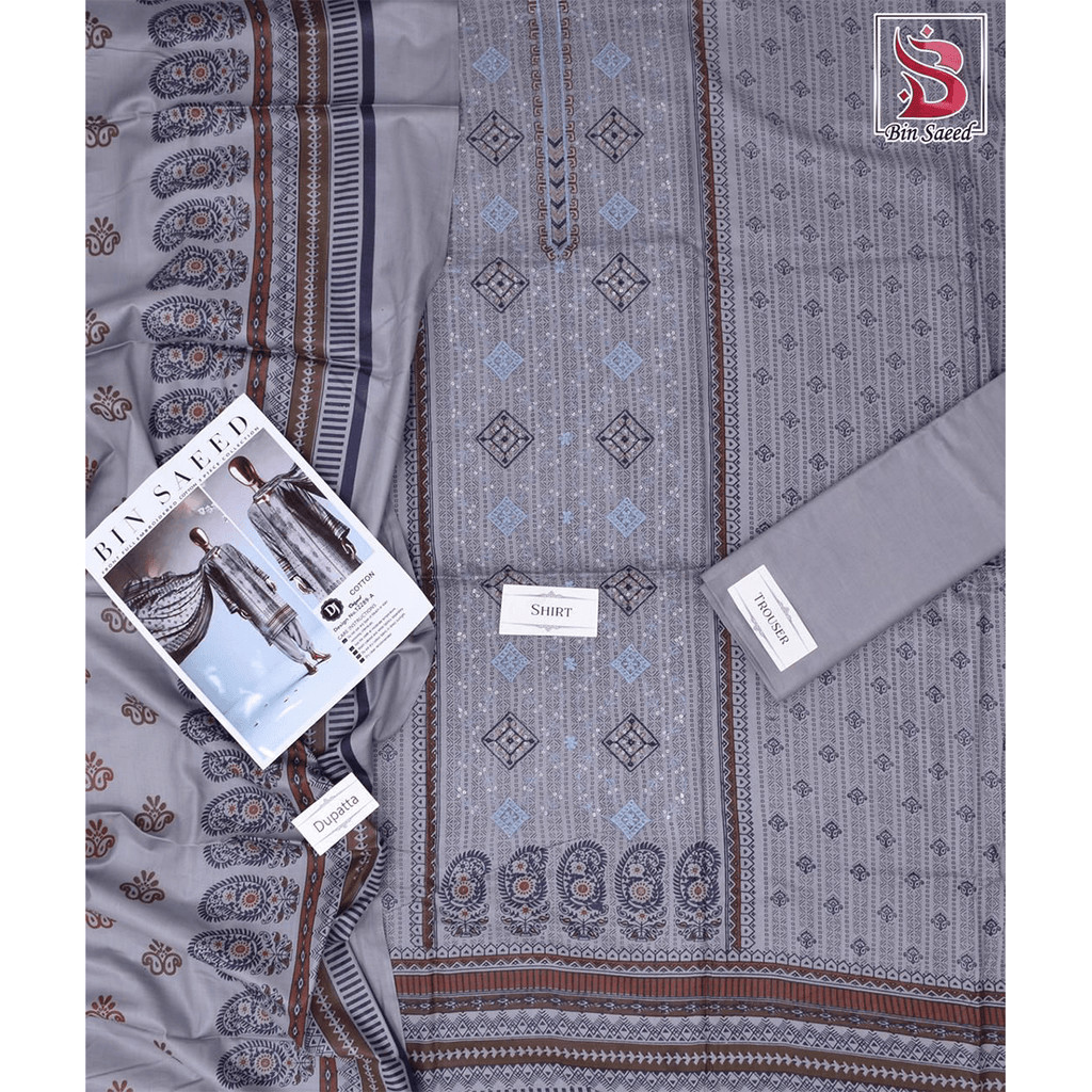 Bin Saeed 3 Piece Printed Cotton Suit | Premium Unstitched Summer Collection 2025