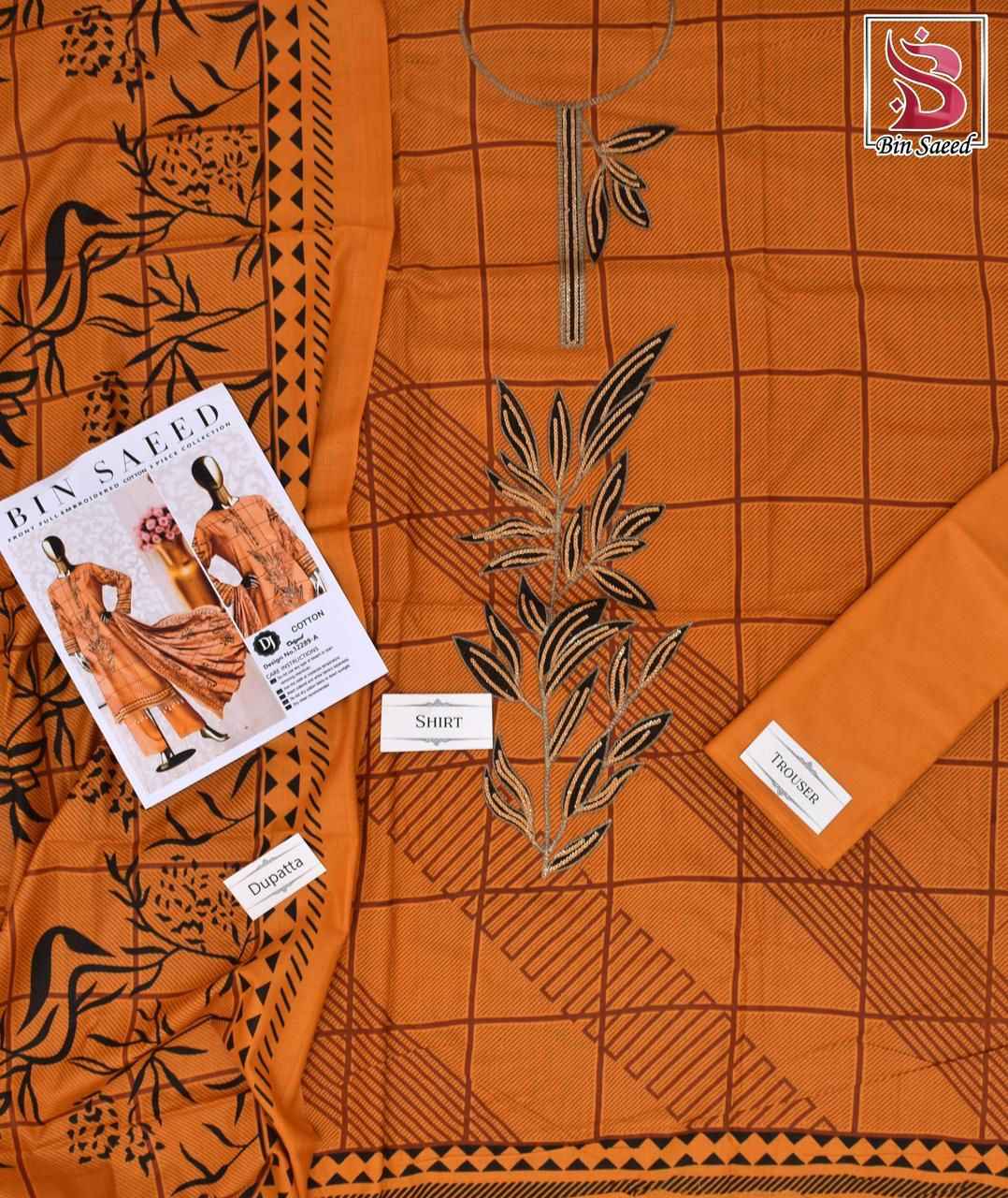 Bin Saeed Cotton Embroidered Unstitched Suit | Women’s Summer Collection 2025