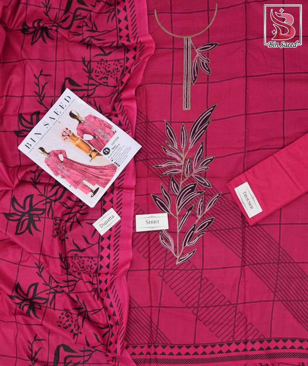 Bin Saeed Cotton Embroidered Unstitched Suit | Women’s Summer Collection 2025