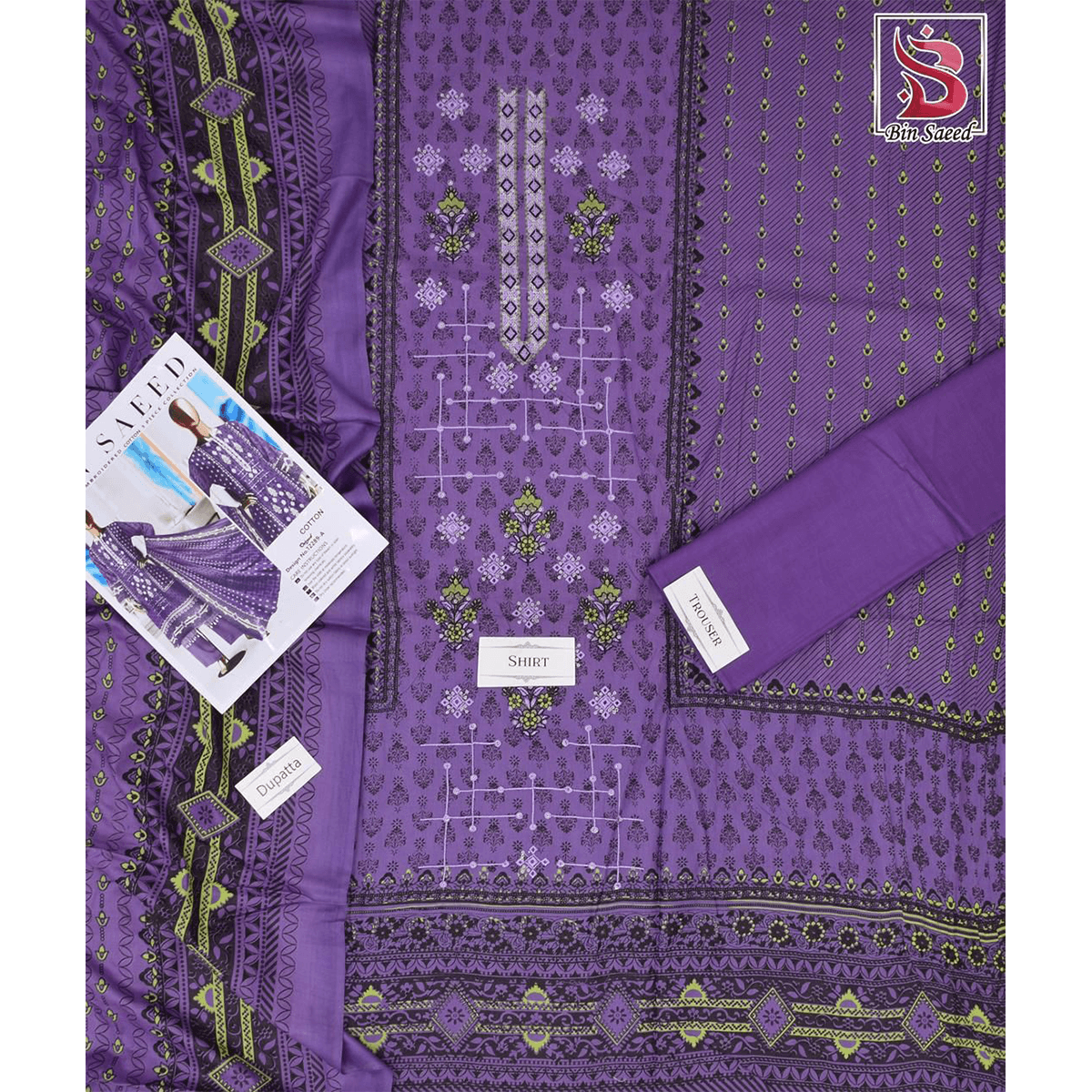 Bin Saeed Cotton Embroidered Cotton Suit | Premium Unstitched Women's Collection