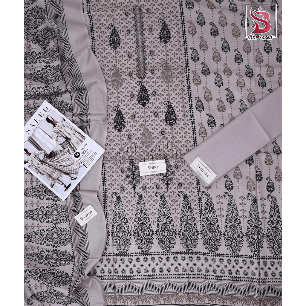Bin Saeed 3 Piece Printed Cotton Suit | Premium Unstitched Summer Collection 2025