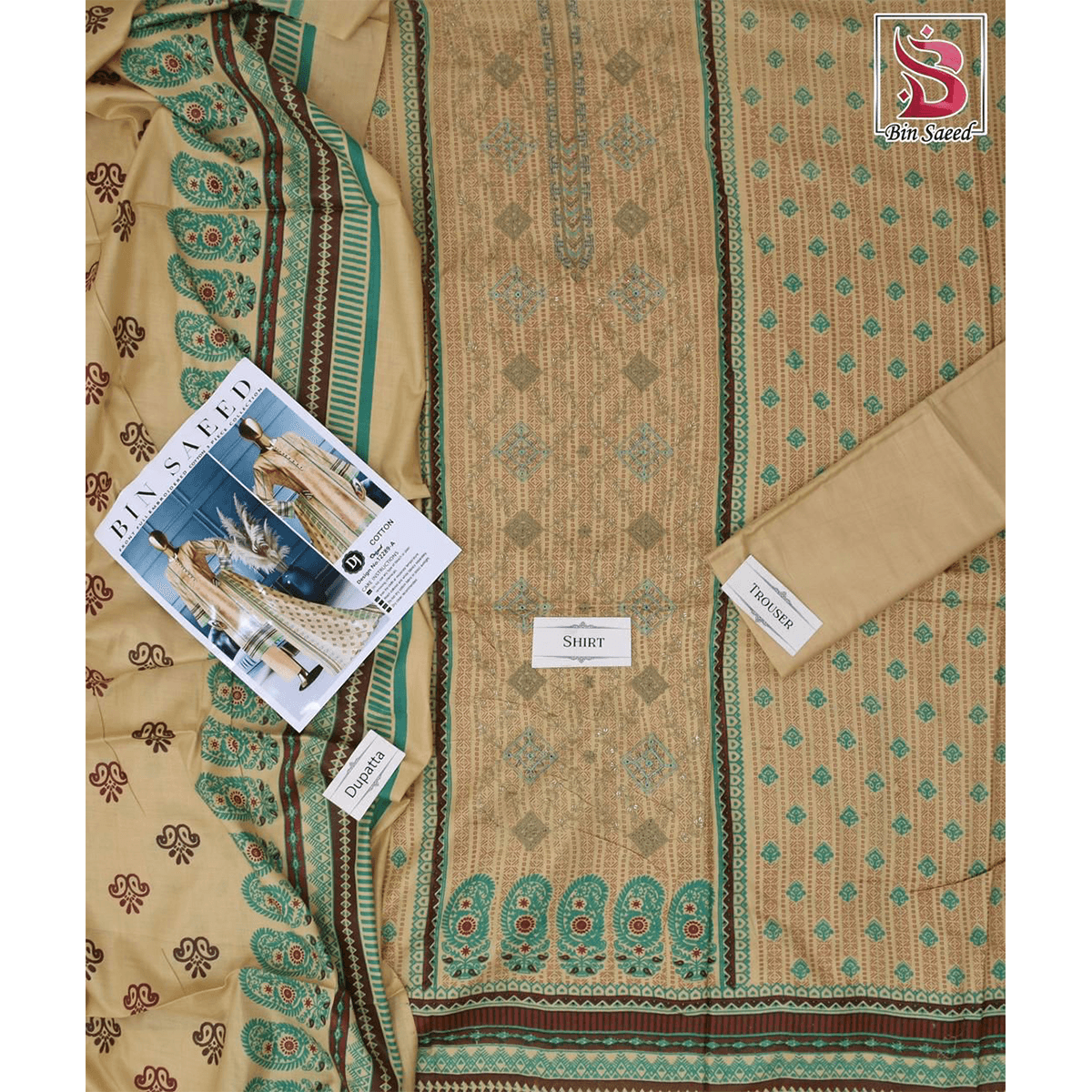 Bin Saeed 3 Piece Printed Cotton Suit | Premium Unstitched Summer Collection 2025