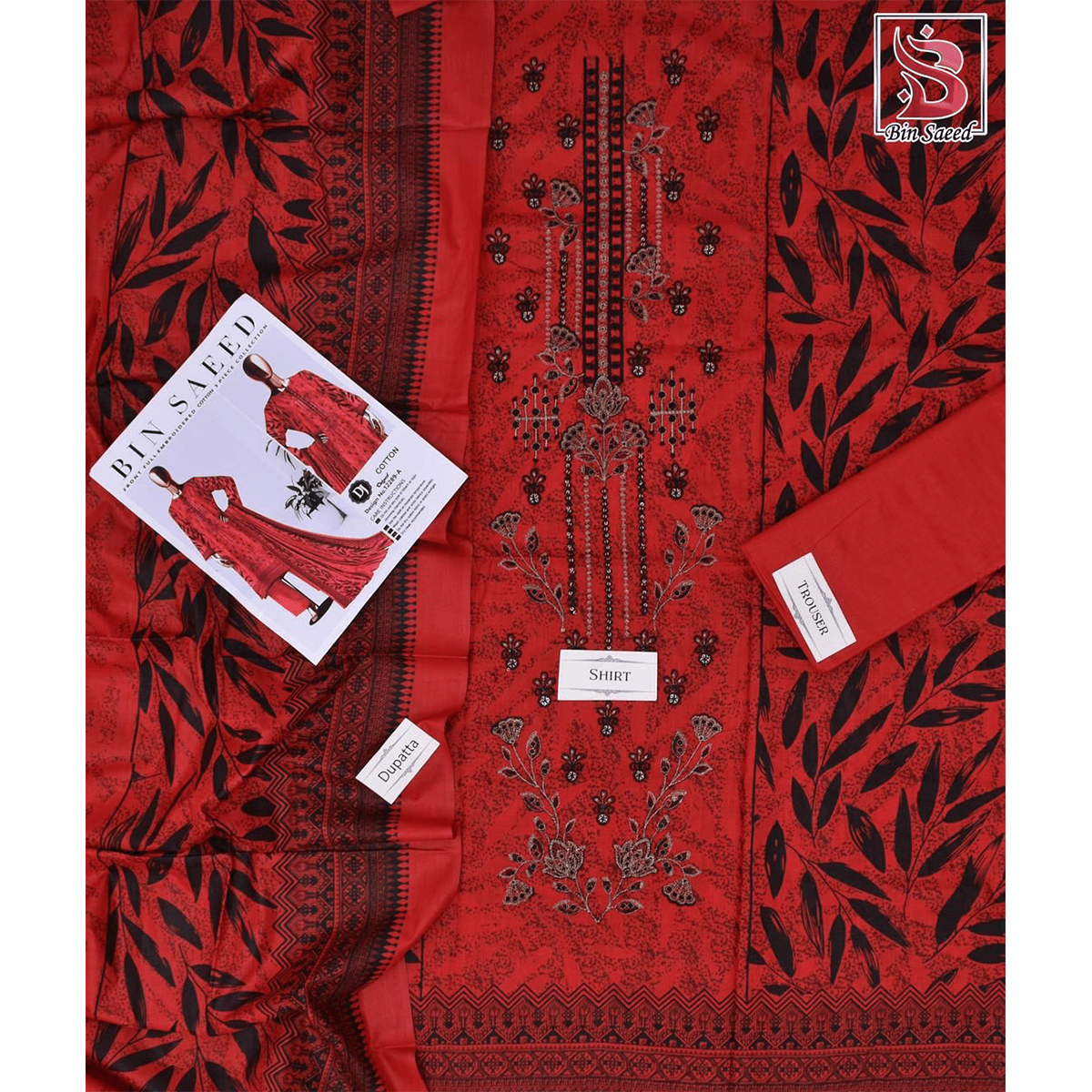 Bin Saeed Premium Embroidery Unstitched Cotton Suit  | Women’s Premium Cotton Collection 2025 - JIYA's FASHION