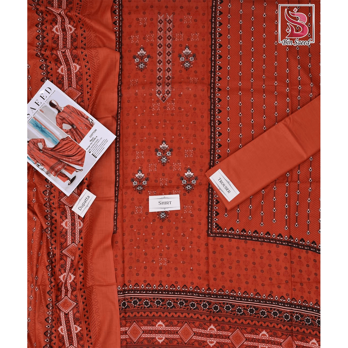 Bin Saeed Cotton Embroidered Cotton Suit | Premium Unstitched Women's Collection