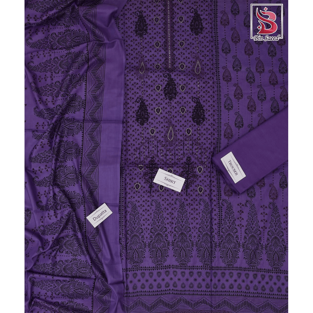 Bin Saeed 3 Piece Printed Cotton Suit | Premium Unstitched Summer Collection 2025