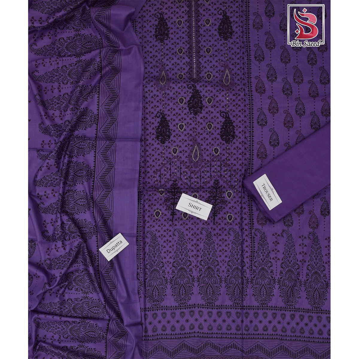 Bin Saeed 3 Piece Printed Cotton Suit | Premium Unstitched Summer Collection 2025