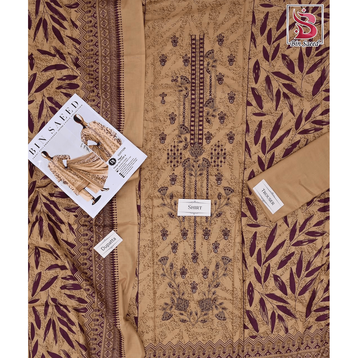 Bin Saeed Premium Embroidery Unstitched Cotton Suit  | Women’s Premium Cotton Collection 2025 - JIYA's FASHION