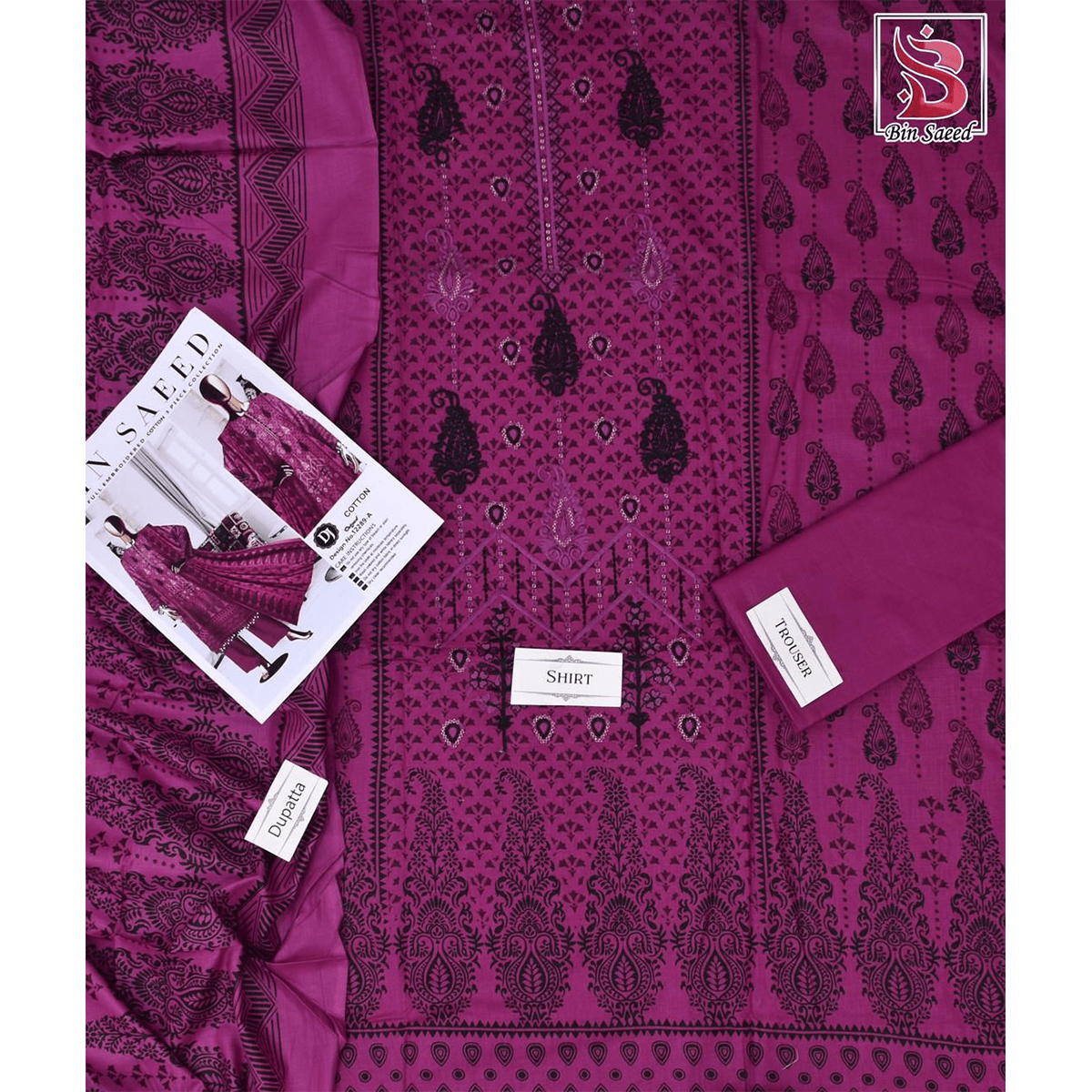 Bin Saeed 3 Piece Printed Cotton Suit | Premium Unstitched Summer Collection 2025