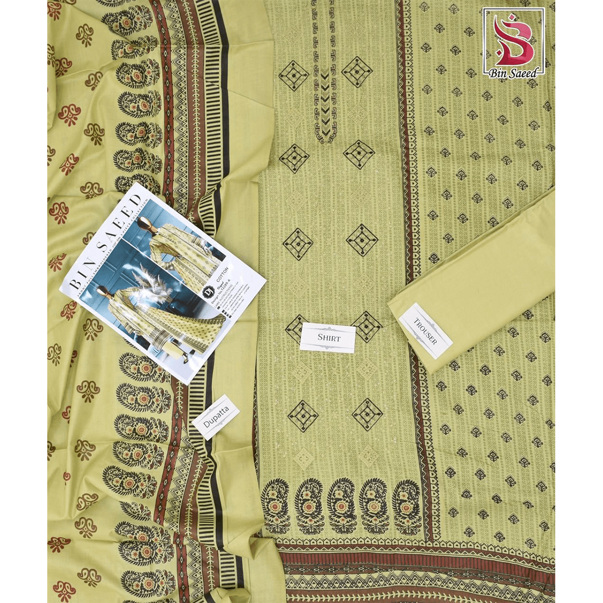 Bin Saeed 3 Piece Printed Cotton Suit | Premium Unstitched Summer Collection 2025