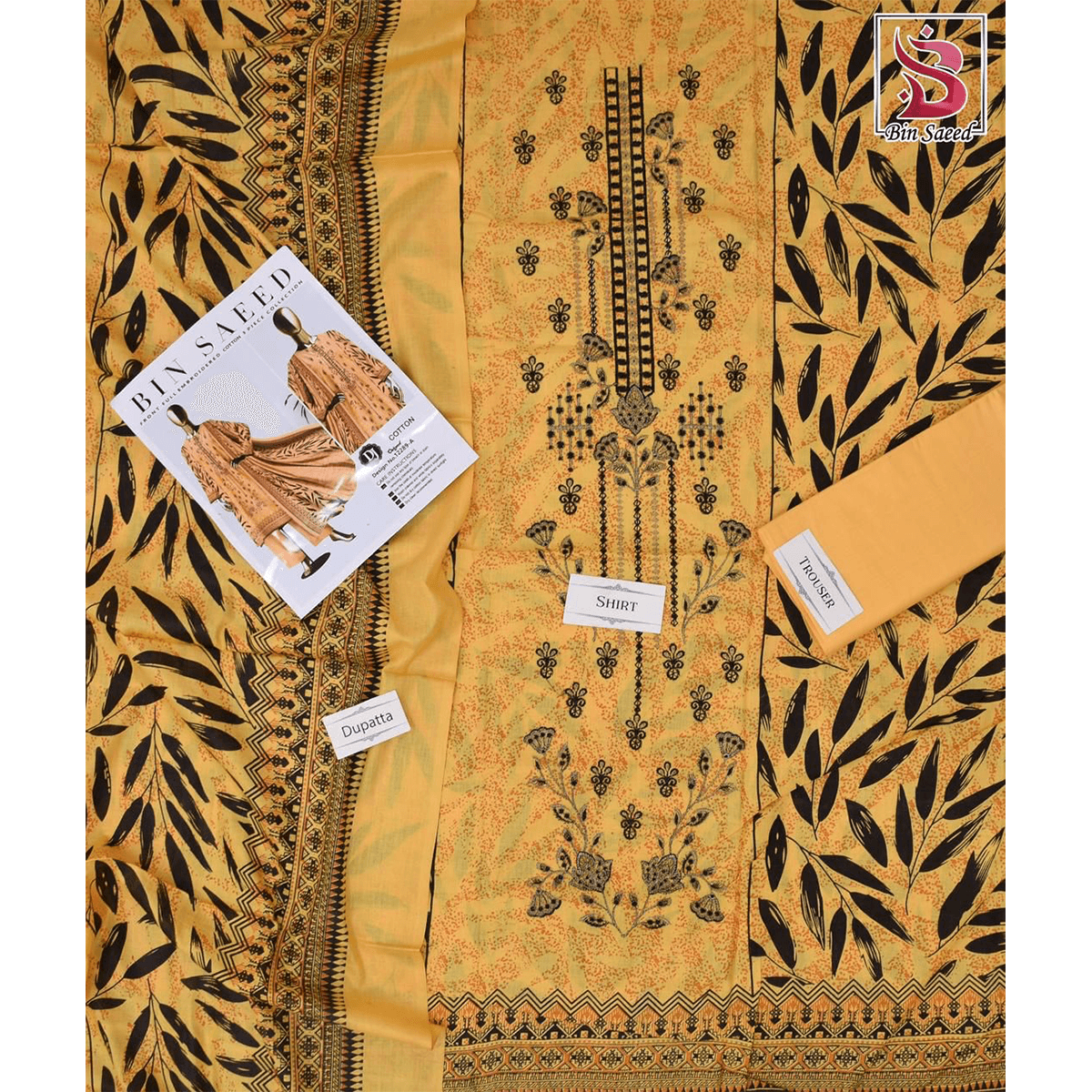 Bin Saeed Premium Embroidery Unstitched Cotton Suit  | Women’s Premium Cotton Collection 2025 - JIYA's FASHION