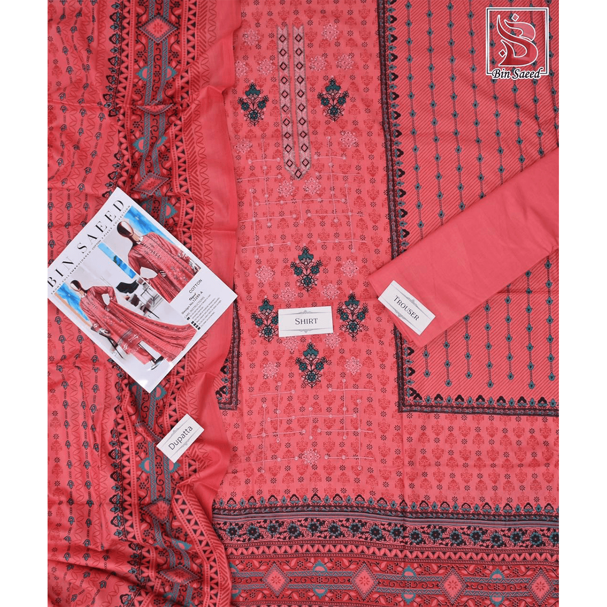Bin Saeed Cotton Embroidered Cotton Suit | Premium Unstitched Women's Collection