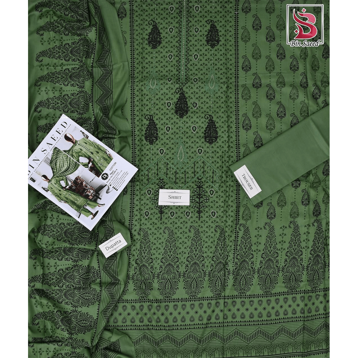 Bin Saeed 3 Piece Printed Cotton Suit | Premium Unstitched Summer Collection 2025